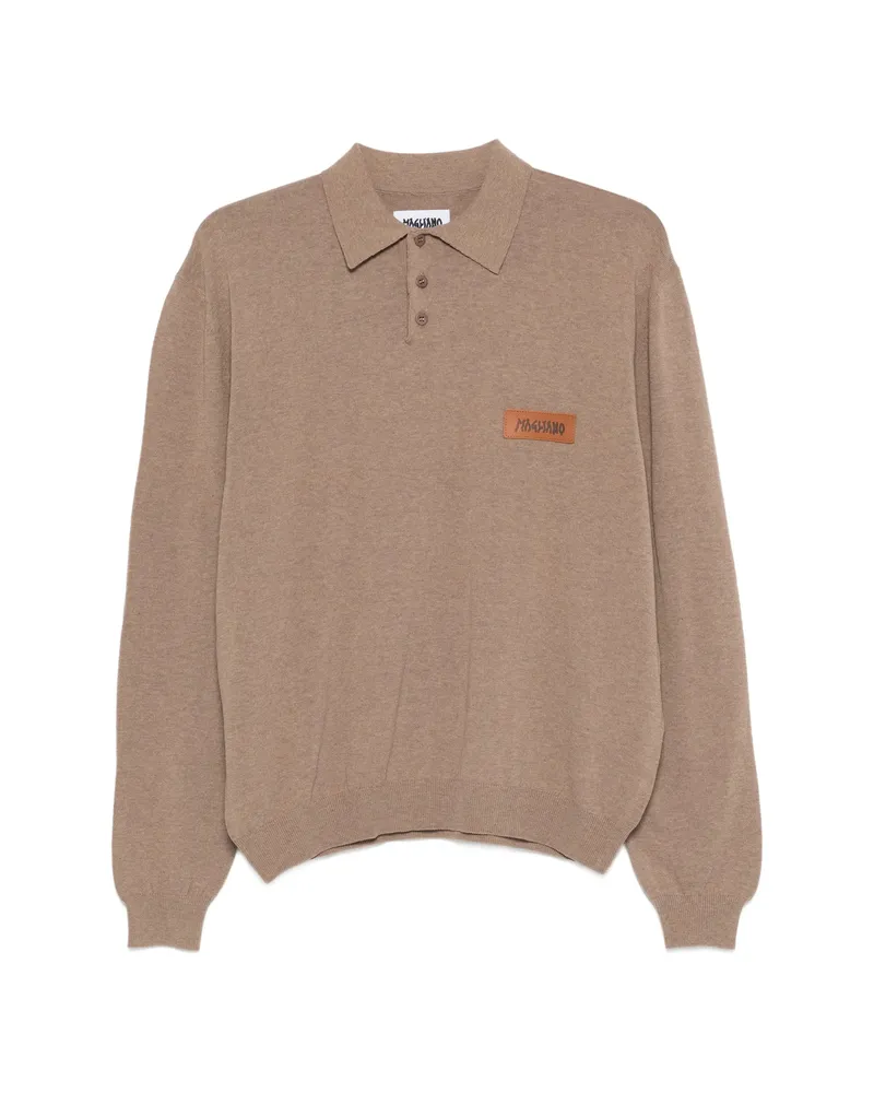 Magliano Long-sleeve Logo-patch Polo Shirt Neutrals