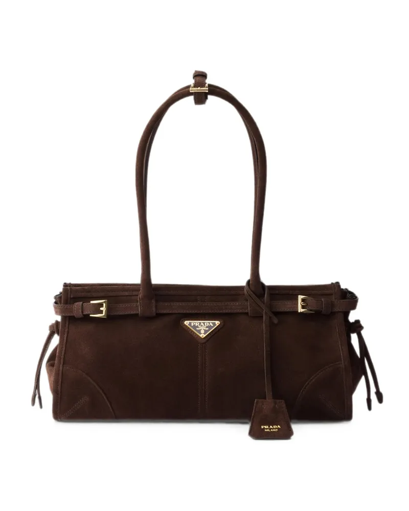 Prada Bonnie Suede Tote Bag Brown