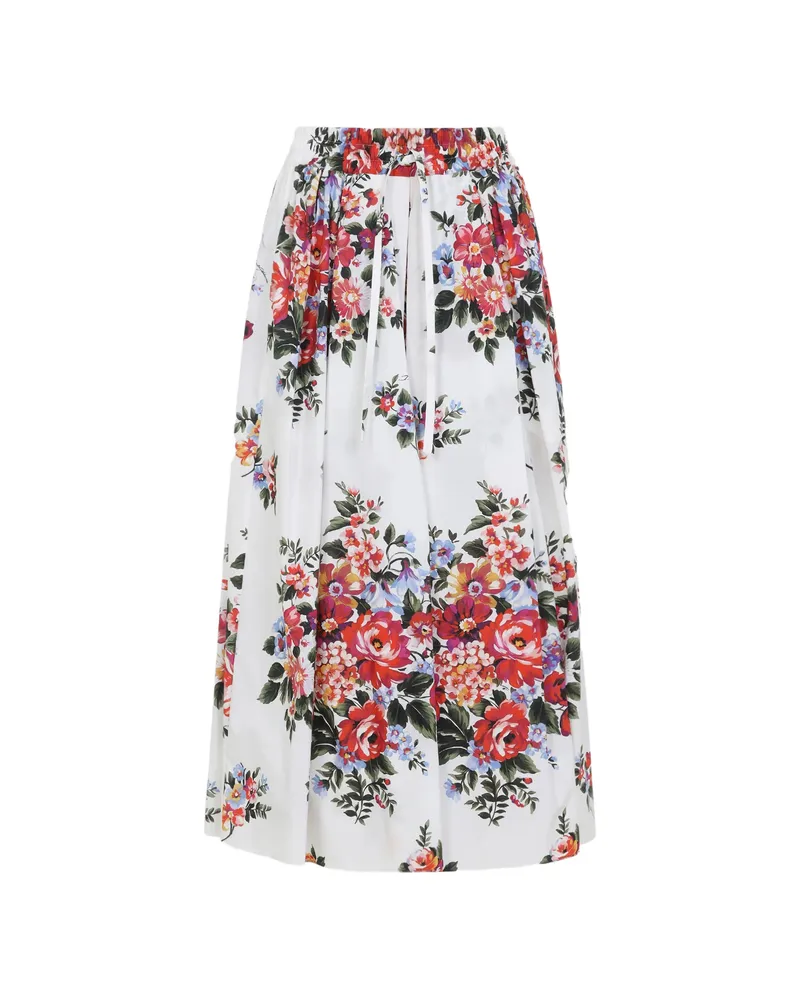 Dolce & Gabbana Floral Print Midi Skirt White