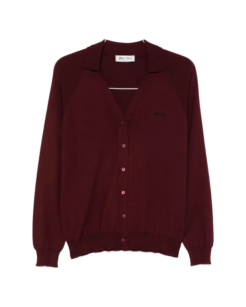 Miu Miu V-neck Logo-embroidered Cardigan Red