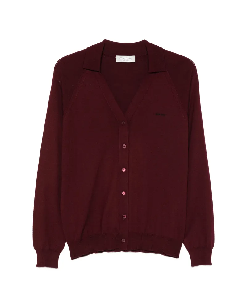Miu Miu V-neck Logo-embroidered Cardigan Red