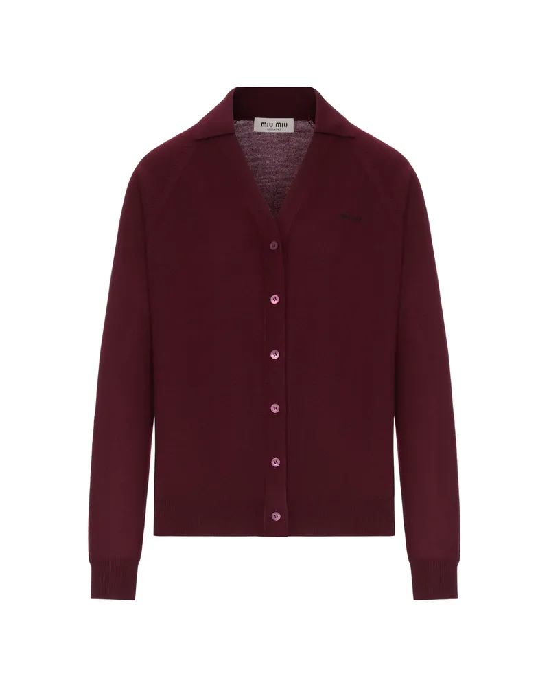 Miu Miu Logo-embroidered Wool Cardigan Red
