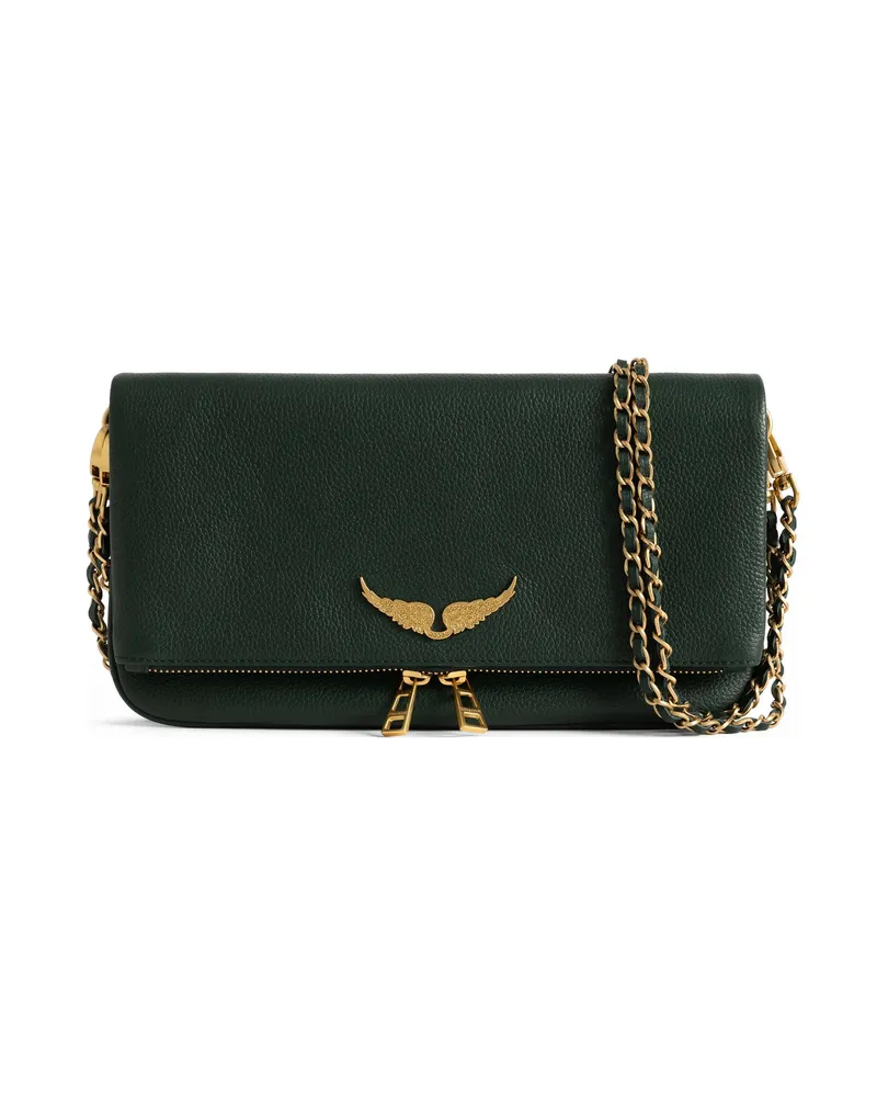 Zadig & Voltaire Rock Grained Leather Clutch Bag Green