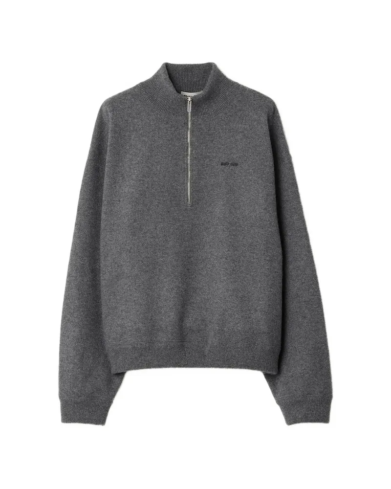 Miu Miu Cashmere And Jersey Zipper Sweater Grey