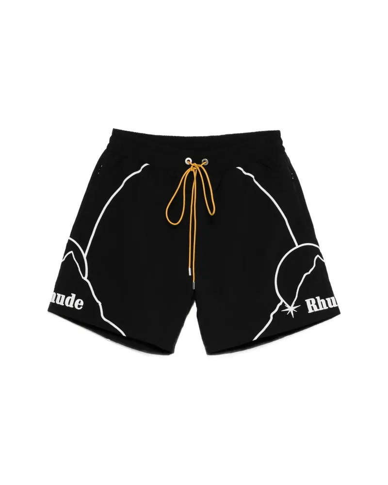 RHUDE Logo Drawstring Shorts Black
