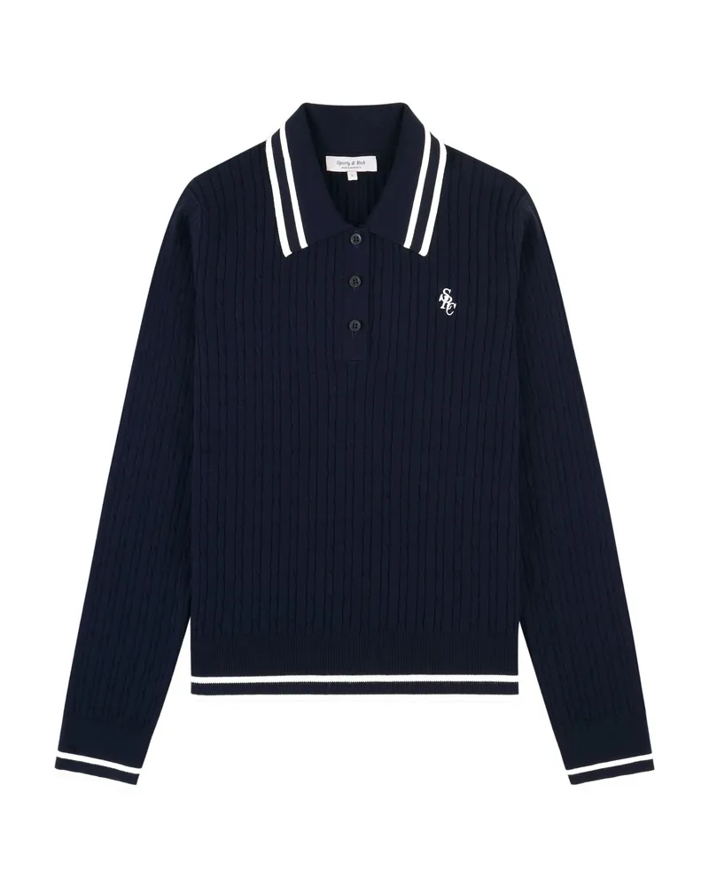 SPORTY & RICH Cable-knit Striped Polo Shirt Blue