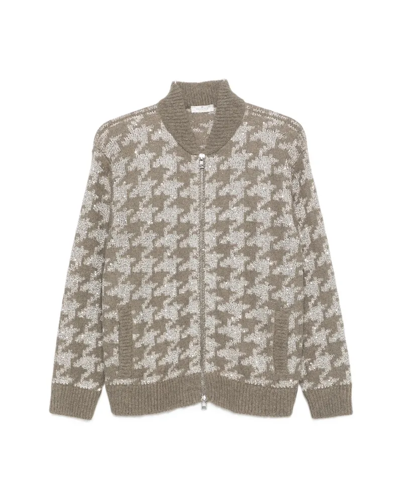 PANICALE Cashmere Houndstooth-pattern Sequin-embellished Cardigan Grey