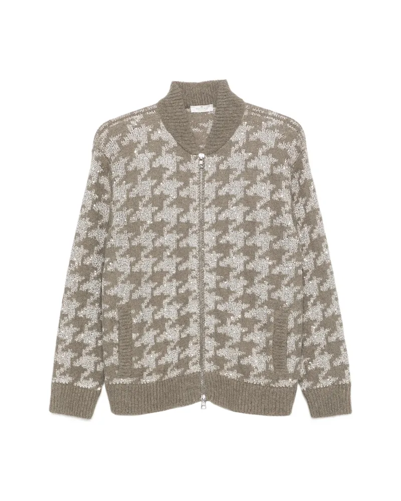 PANICALE Cashmere Houndstooth-pattern Sequin-embellished Cardigan Grey