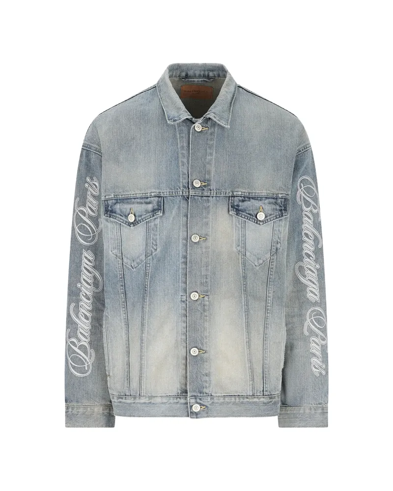 Balenciaga Lettering Denim Jacket Blue