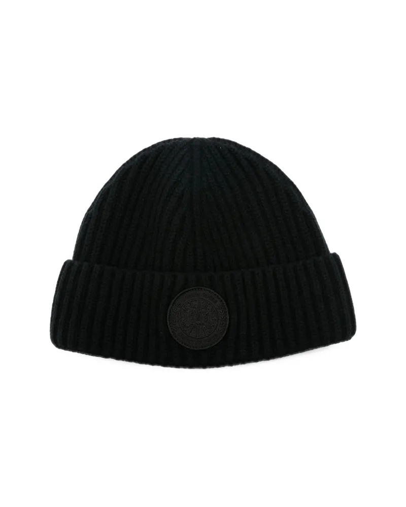 Canada Goose Logo-patch Ribbed Beanie Hat Black