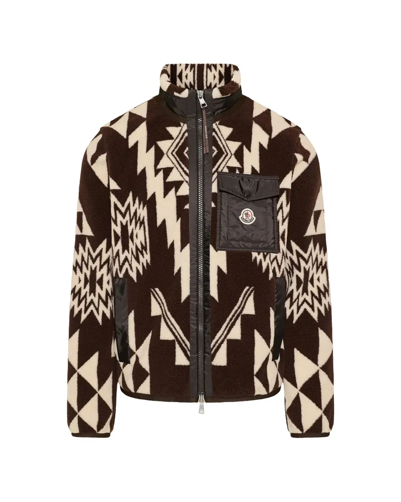 Moncler Geometric Teddy Zip-up Hoodie Brown