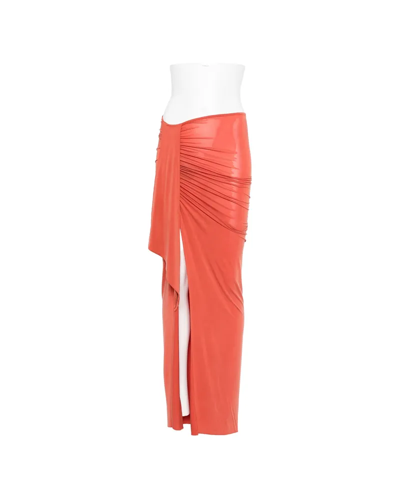 Balmain Draped-detail Slit Maxi Skirt Orange