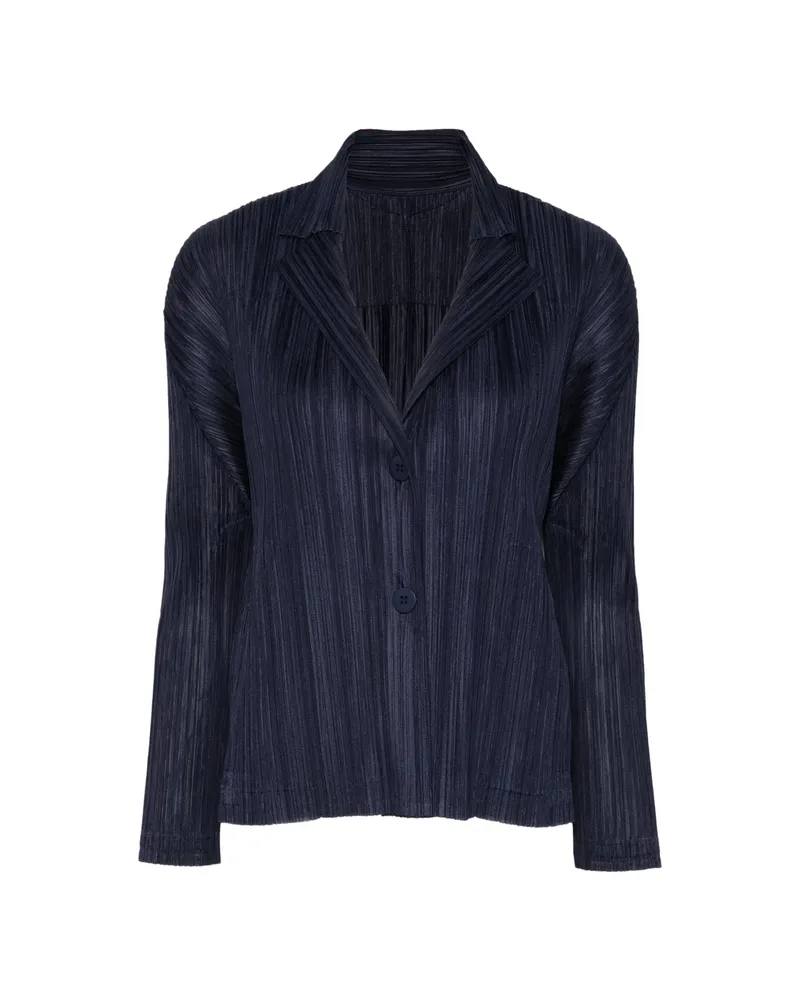 Issey Miyake Pleated Notch-lapel Jacket Blue