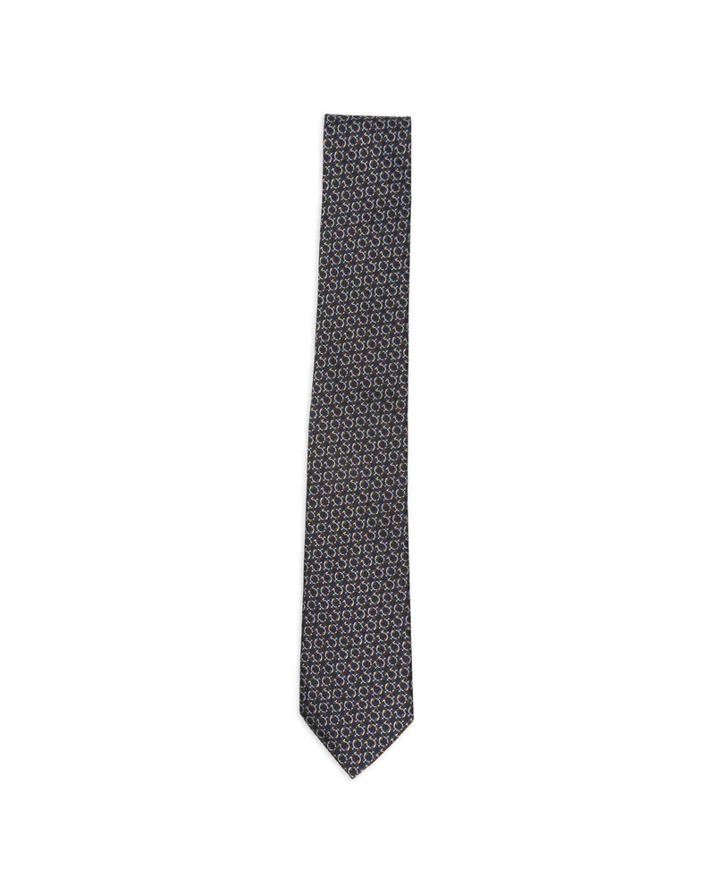 Ferragamo Gancini-pattern Silk Tie Blue