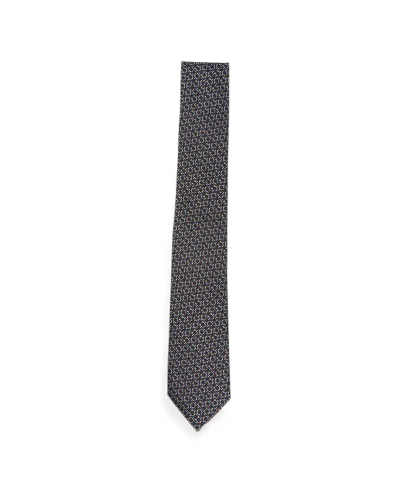 Ferragamo Gancini-pattern Silk Tie Blue