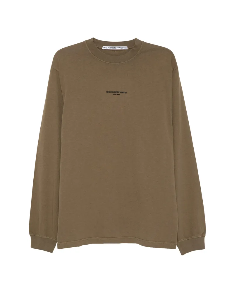 Alexander Wang Logo-embroidered Long-sleeve T-shirt Green