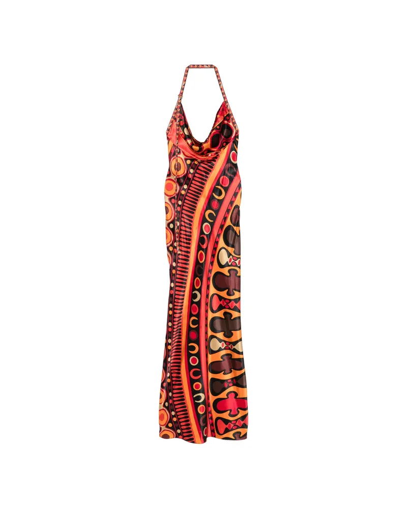 Emilio Pucci Iride-print Halterneck Maxi Dress Orange