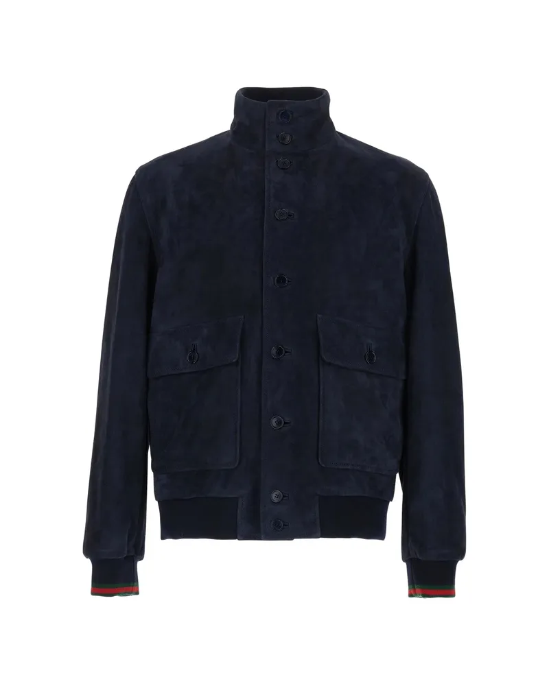 Gucci Suede Bomber Jacket Blue