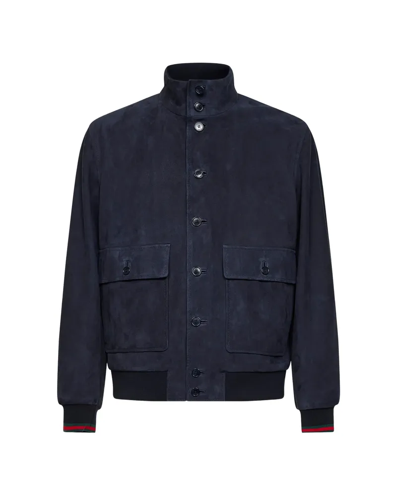 Gucci Suede Bomber Jacket Blue