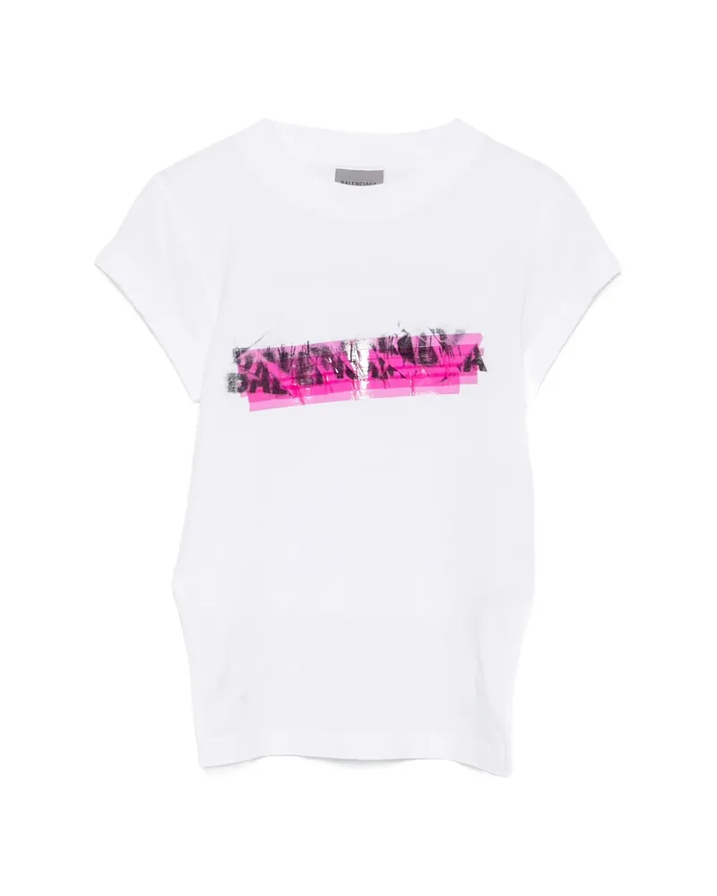 Balenciaga Messy Spray Distressed Logo-print T-shirt White