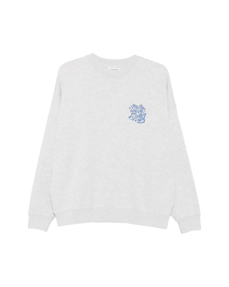 Anine Bing Miles Logo-print Crew-neck Cotton Sweatshirt Grey