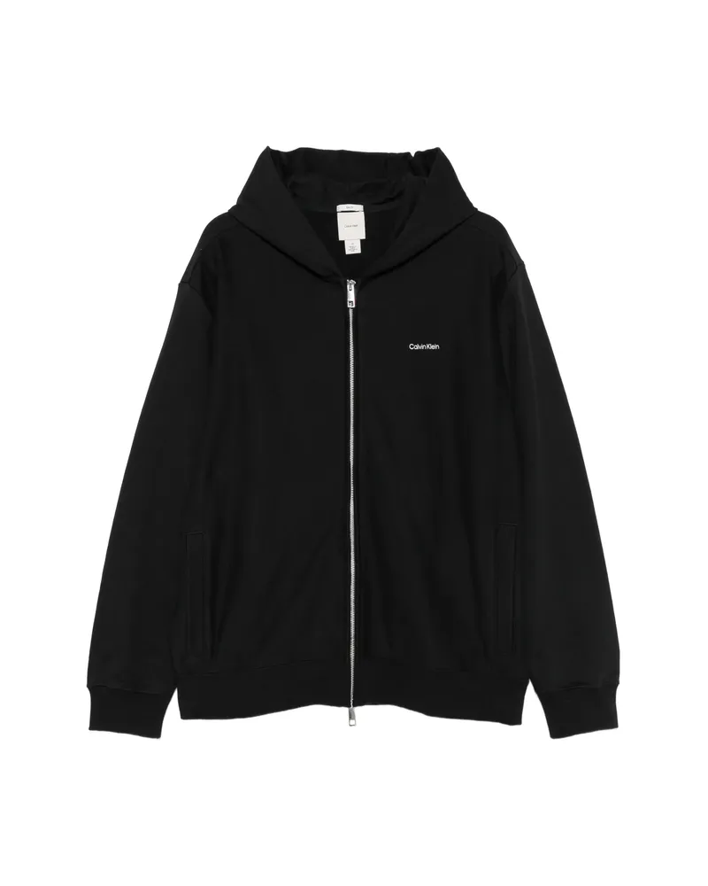 Calvin Klein Embroidered-logo Zip-up Hoodie Black