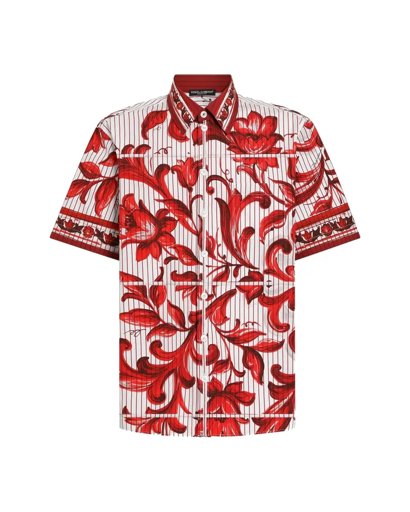 Dolce & Gabbana Majolica-print Striped Poplin Hawaii Shirt Red