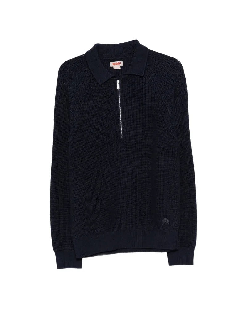 Baracuta Ribbed-knit Quarter-zip Polo Shirt Blue