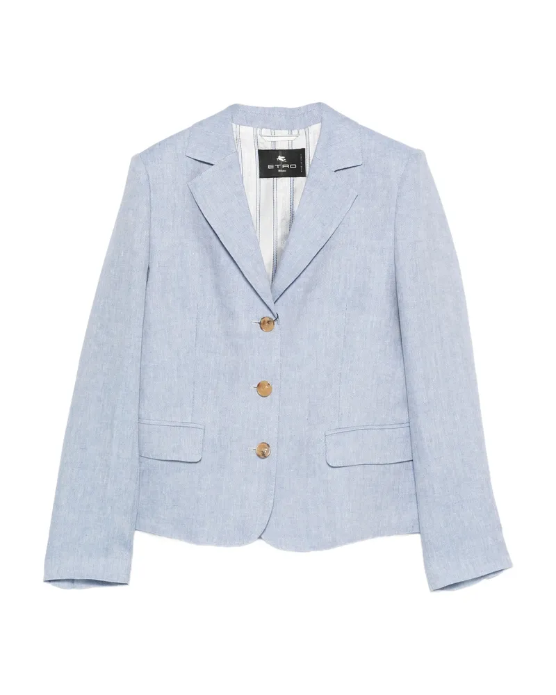 Etro V-neck Linen Blazer Blue