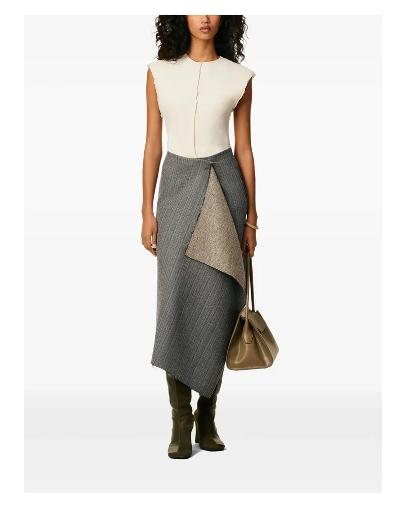 AMI Paris Wool Herringbone Wrap Midi Skirt Grey