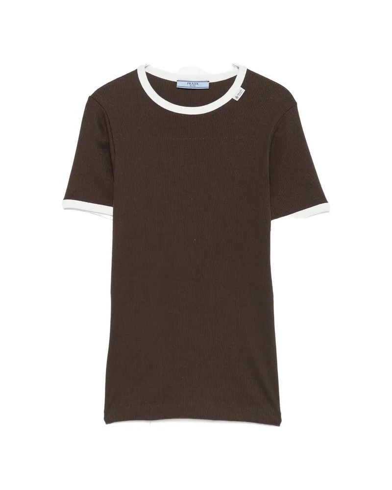 Prada Ribbed-knit Ringer T-shirt Brown