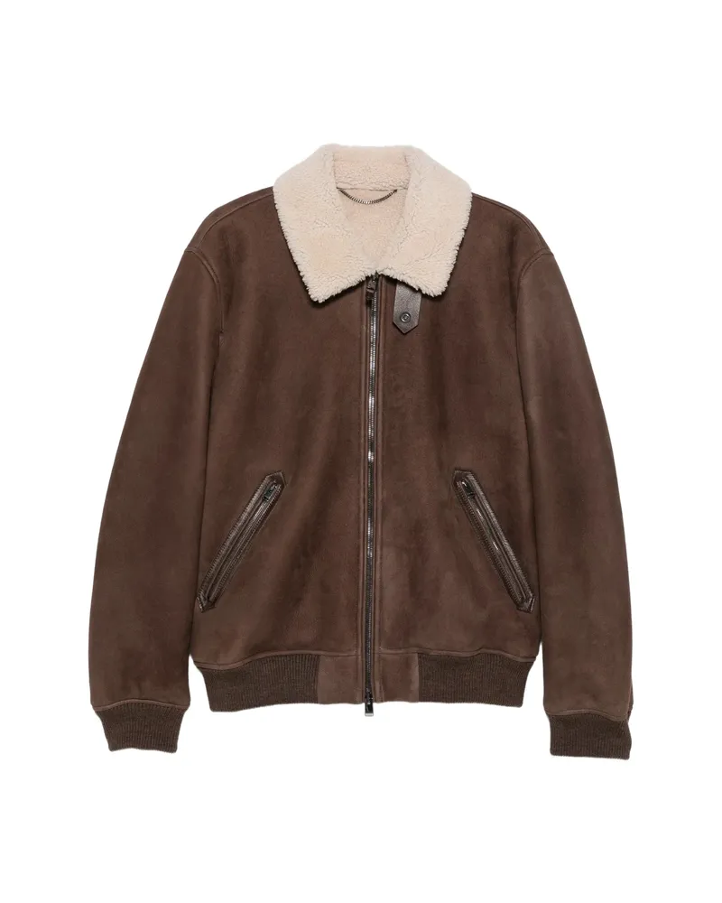 Canali Shearling-collar Suede Jacket Brown