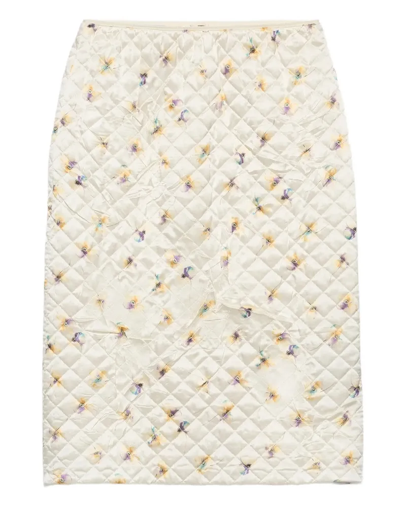 Prada Floral Quilted Short Skirt Neutrals