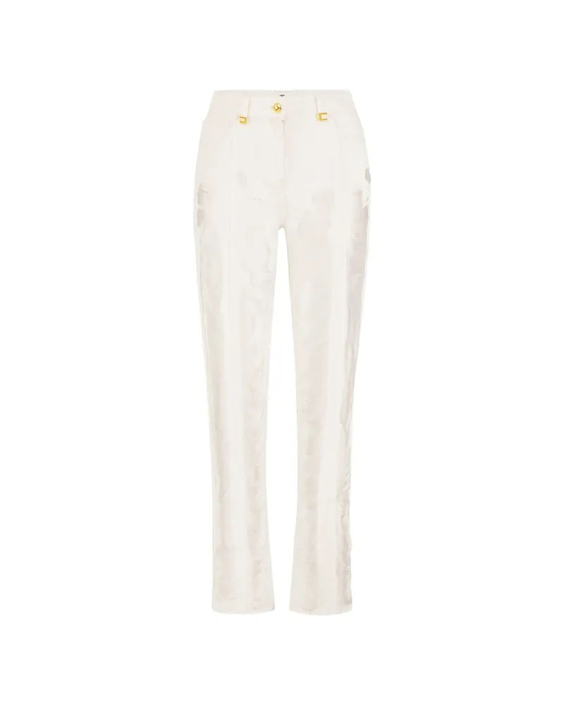 Elisabetta Franchi Distressed Fringed Palazzo Jeans White