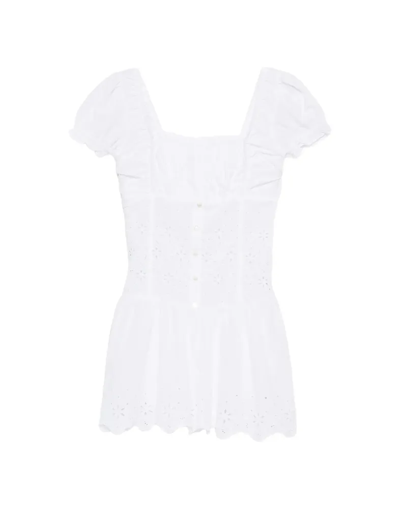Frankies Bikinis Lucien Broderie-anglaise Puff-sleeve Mini Dress White