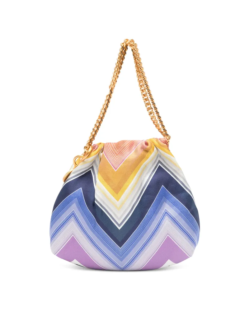 Missoni Wave Silk Drawstring Chain Tote Bag Blue