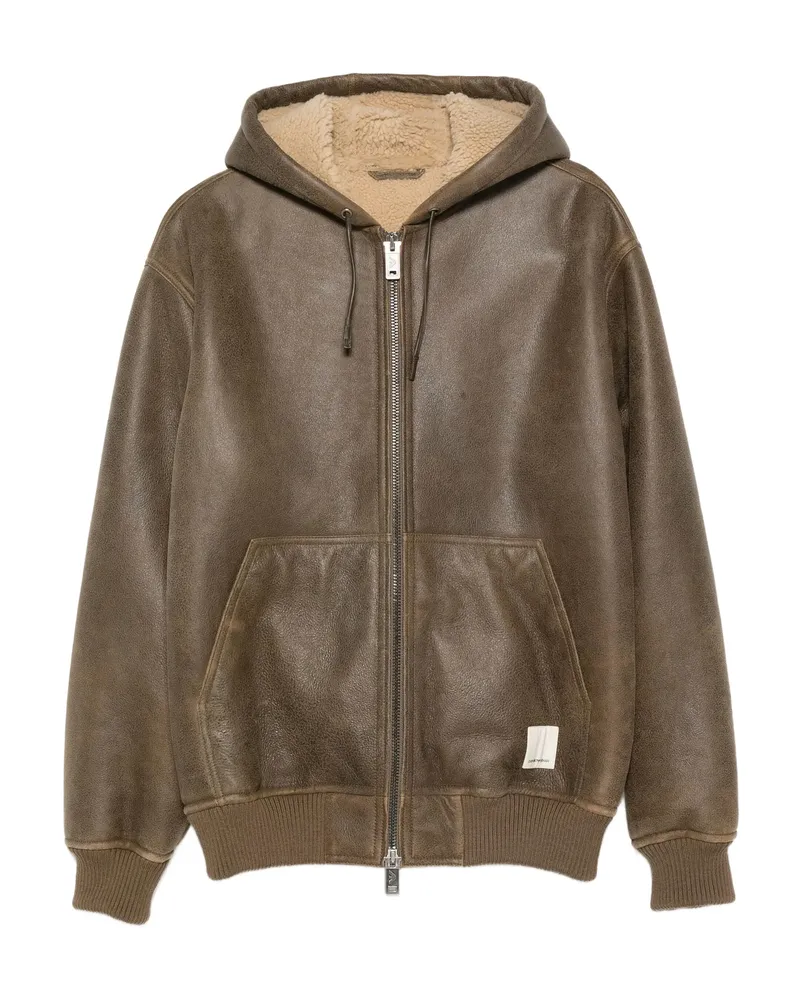 Emporio Armani Hooded Shearling Jacket Brown