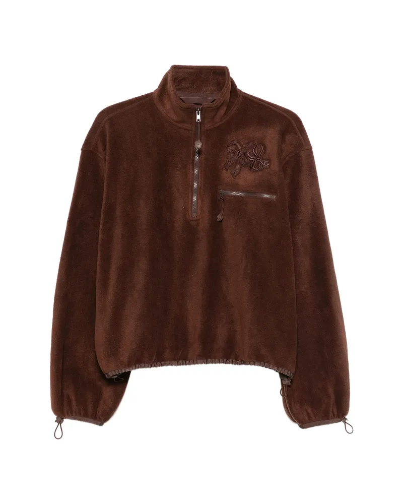 Cecilie Bahnsen Bow-embroidered Quarter-zip Sweater Brown
