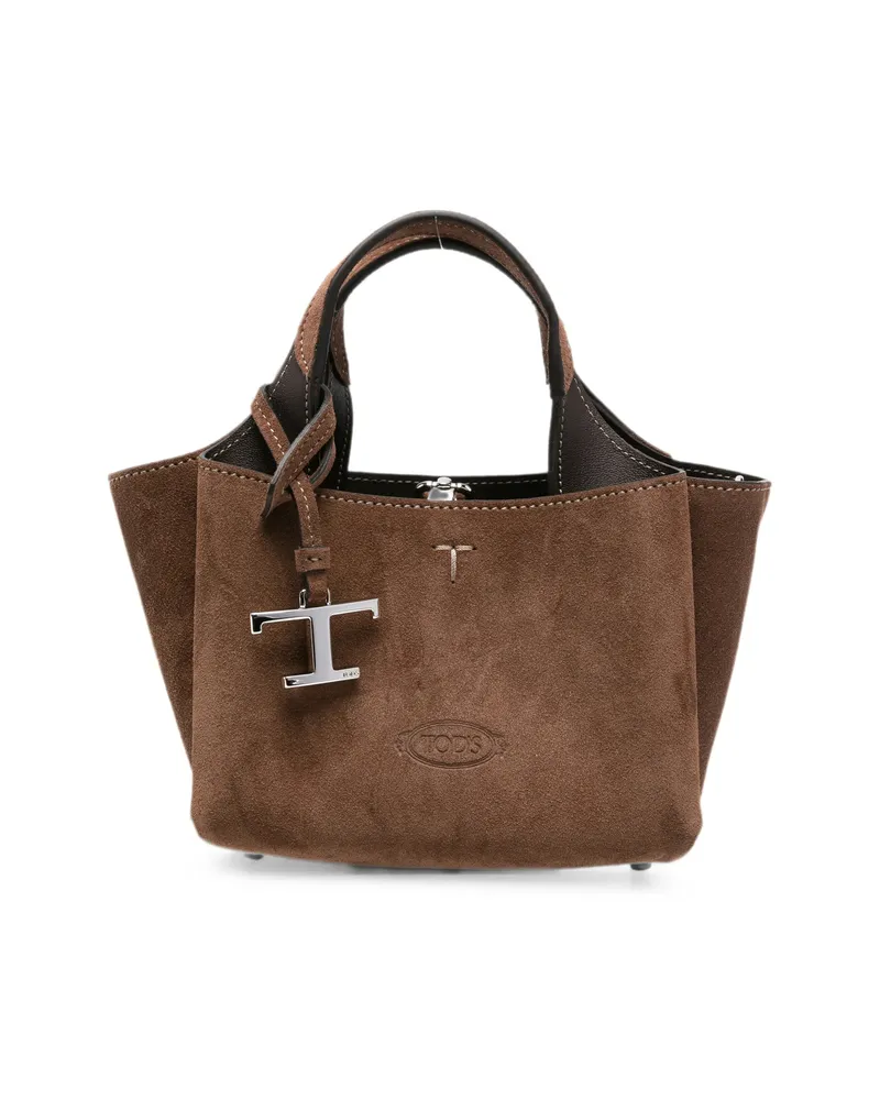 TOD'S Micro Logo-detail Suede Mini Bag Brown