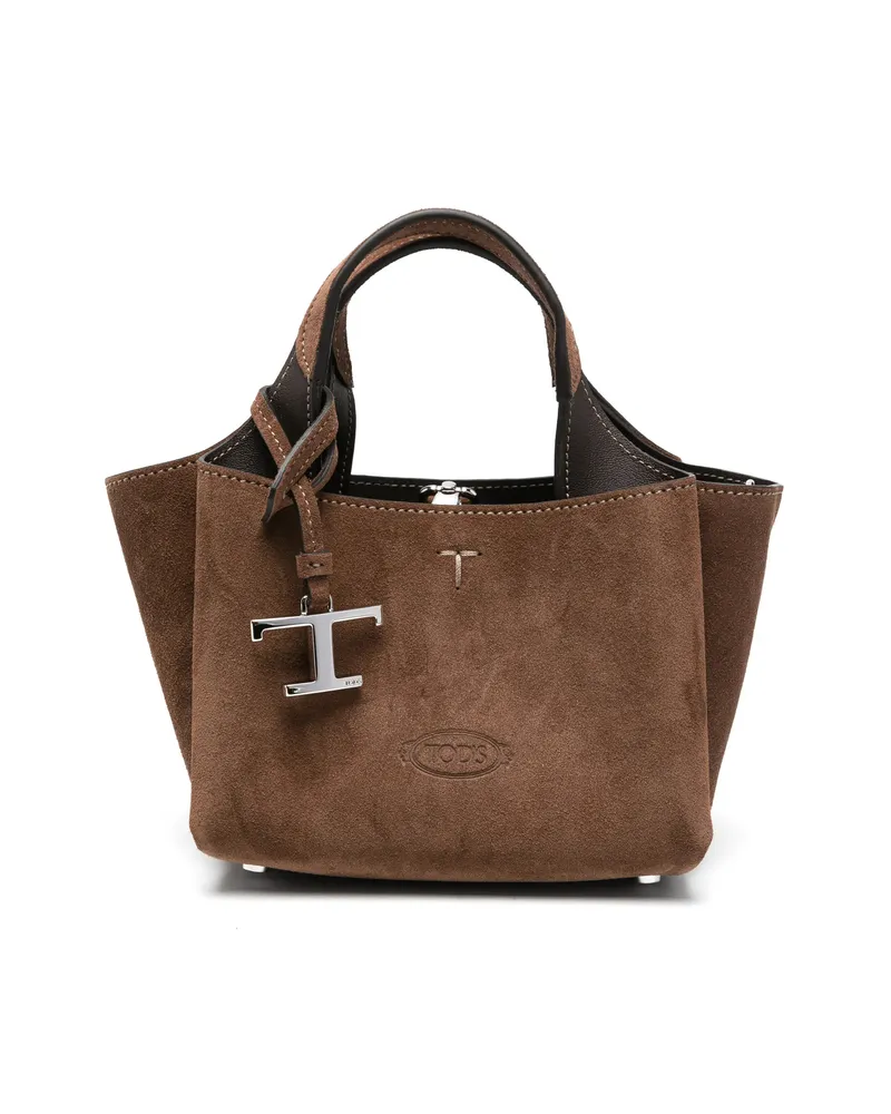 TOD'S Micro Logo-detail Suede Mini Bag Brown