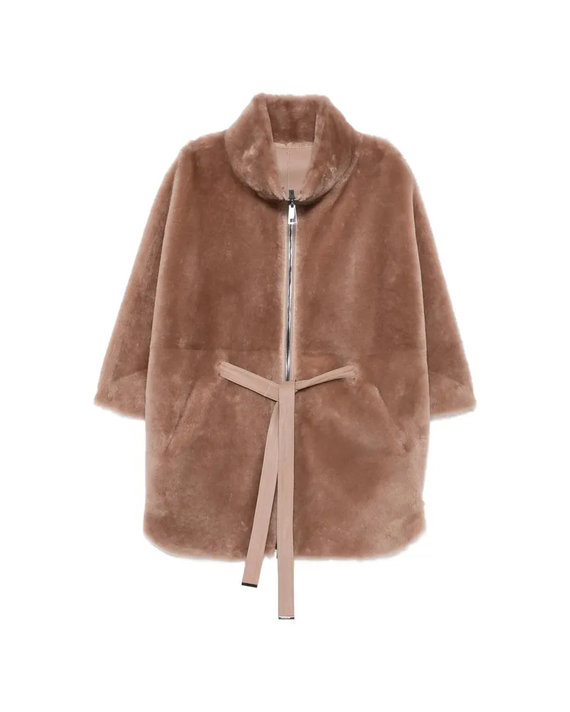 SUPREMA Belted Shearling Jacket Pink