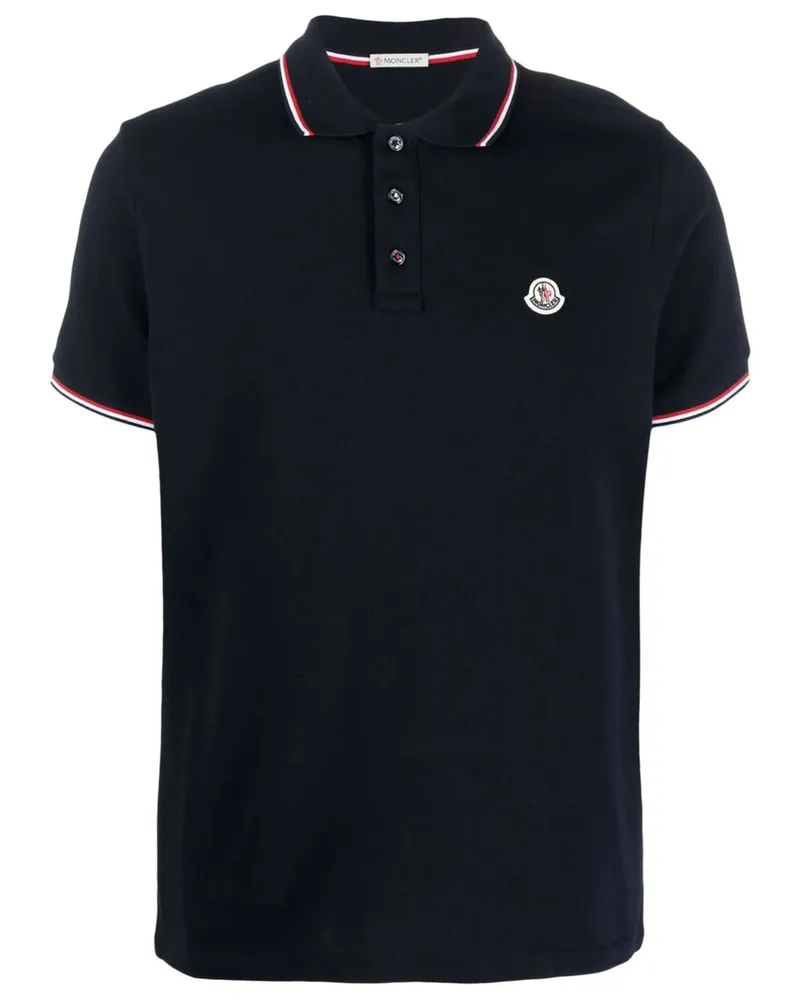 Moncler Striped Trim Polo Shirt Blue