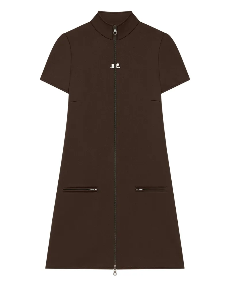 Courrèges Zip-up Short-sleeve Dress Brown