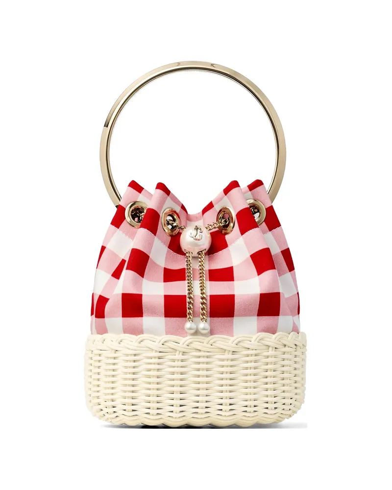 Jimmy Choo Bon Bon Check Pattern Shoulder Bag White
