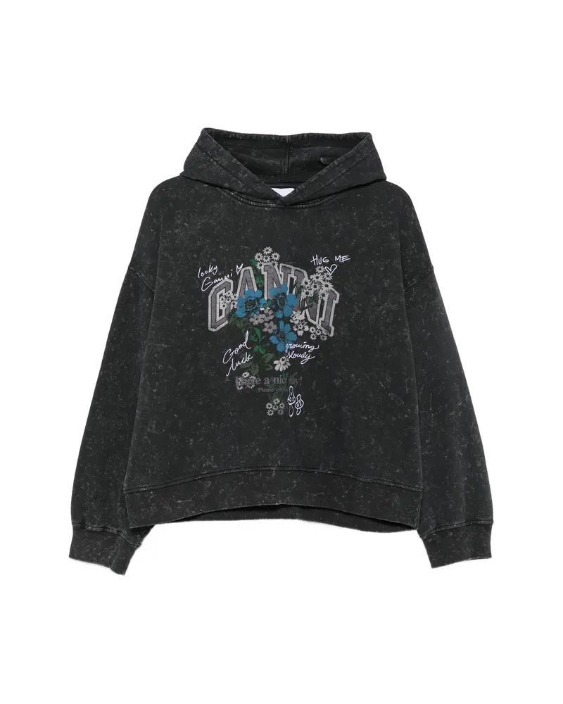 Ganni Graphic-print Acid-wash Hoodie Grey