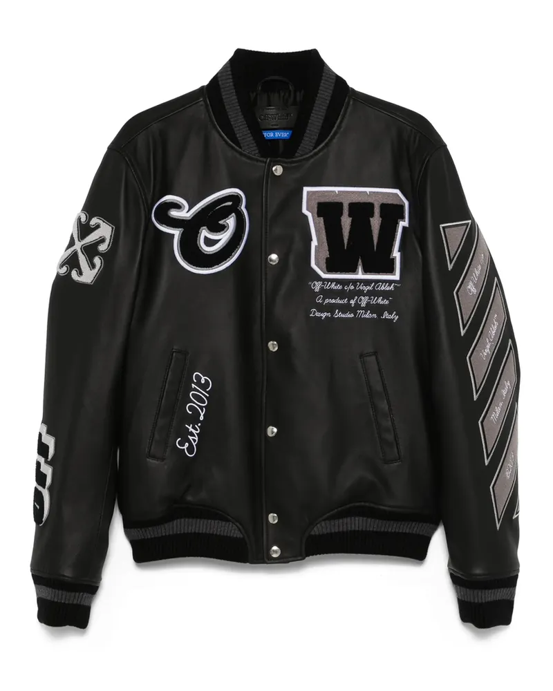 OFF-WHITE Full Leather Bomber Jacket Black