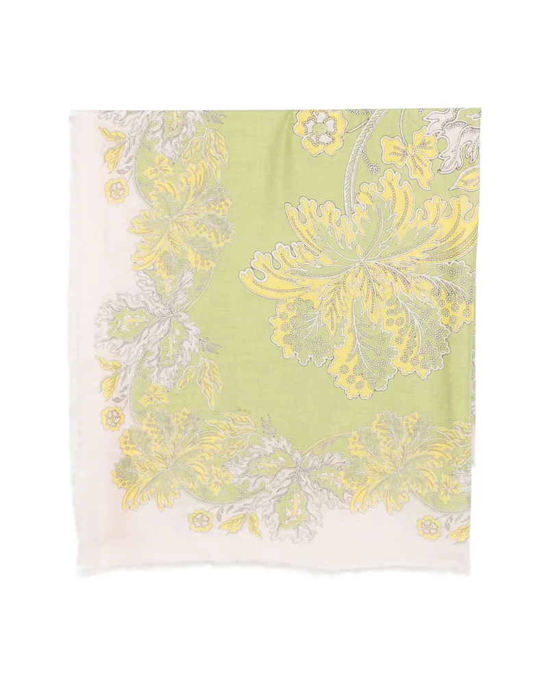 La DoubleJ Floral-print Frayed-edge Scarf Green