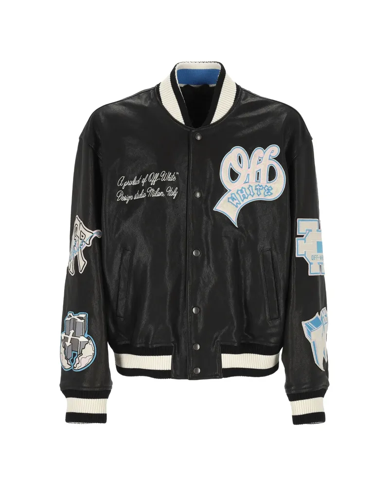 OFF-WHITE Off-white Patch-detail Leather Bomber Jacket Black
