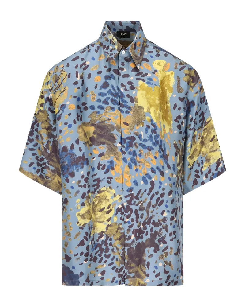 Fendi Falena-print Short-sleeve Shirt Blue