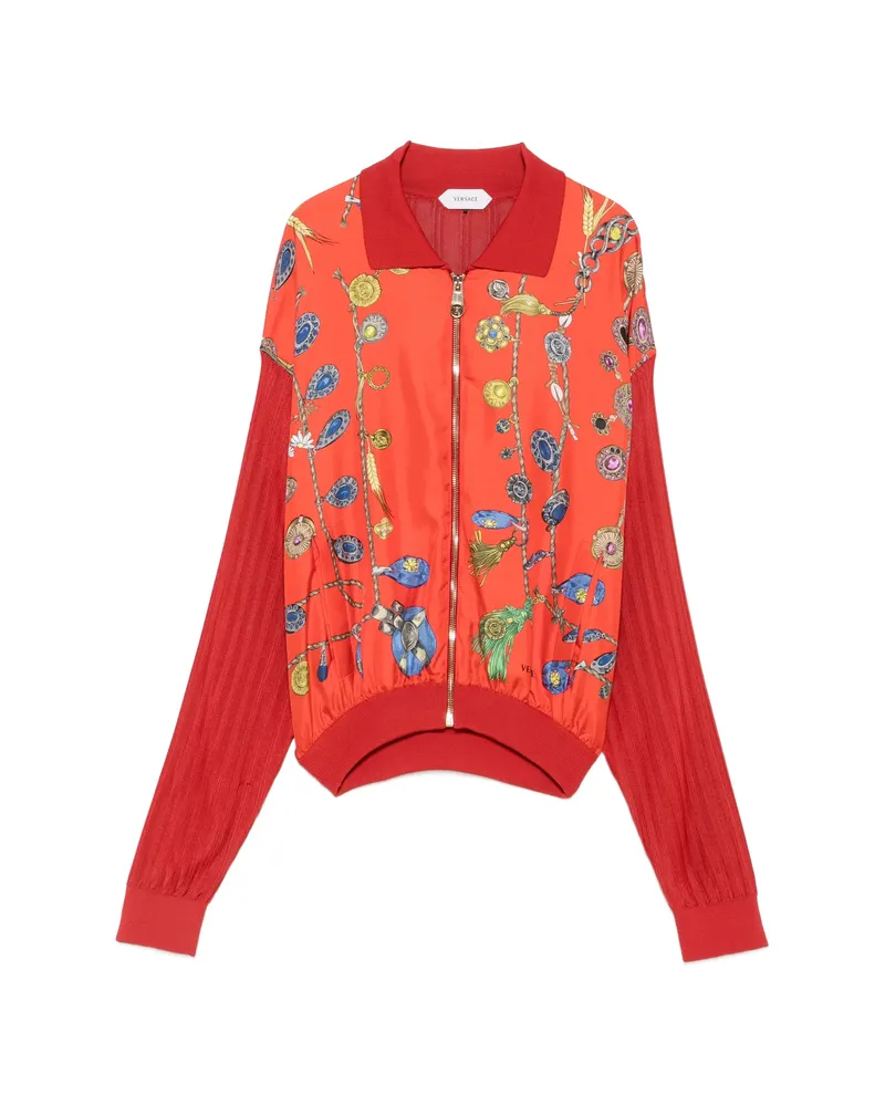 Versace Jewellery-print Pleated-sleeve Cardigan Red